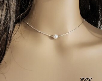 collier mariage blanc, collier solitaire, collier mariage minimaliste, collier une perle, collier de mariée simple, collier témoin