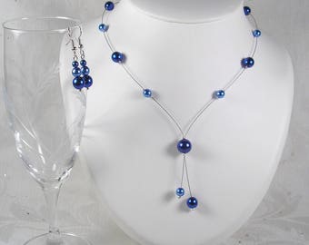 Blaues Hochzeitsset, dunkles Königsblau und blaues Hochzeitsset – Classica-Kollektion – Marina-Halskette – Hochzeitsschmuck, Hochzeitshalskette Braut