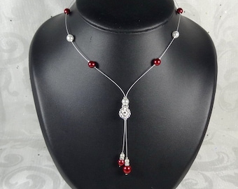 Collier mariage perles strass blancrouge - Collection Romantica -Collier Cathiana - MARIAGE - collier mariage rouge blanc, collier mariée