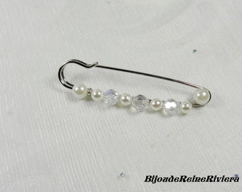 Attache traine perles et cristal - Collection  Classica -Attache-traine ivoire et  cristal , attache traine perles nacrées, robe de mariée