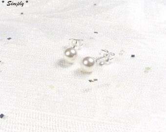 Puces Swarovski blanc- boucles nacrées Swarovski - Collection Glamour - Boucles mariage 1 perle, boucles mariage Swarovski, boucles