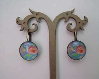 LIQUIDATION cabochon earrings 20 mm in bloomed glass