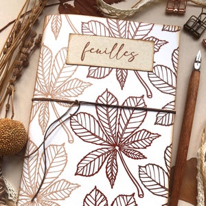 Quaderno personalizzato fatto a mano in carta riciclata, quaderno autunnale per amanti della Natura, regalo per lei, foglie di castagno
