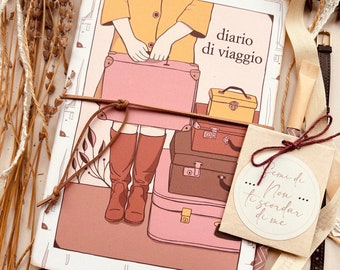 Diario di viaggio personalizzato fatto a mano in carta riciclata, diario di viaggio ecosostenibile con tasche e tag, regalo per lei