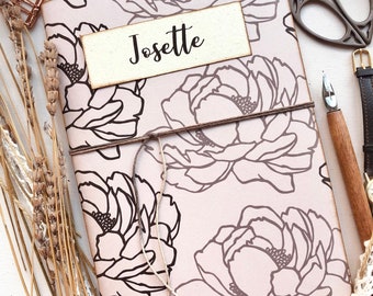 Quaderno personalizzato in carta riciclata, quaderno personalizzato sostenibile con peonie, regalo per lei, regalo per scrittori