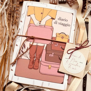 Diario di viaggio personalizzato fatto a mano in carta riciclata, diario di viaggio ecosostenibile con tasche e tag, regalo per lei