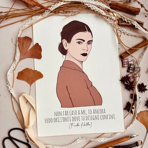 Poster Frida artigianale in carta riciclata, stampa Frida per artiste, regalo per artiste, regalo per lei