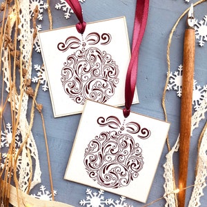 Set di 2 decorazioni per l'albero di Natale fatte a mano in carta riciclata con semi di Non ti scordar di me, decorazioni natalizie per lei