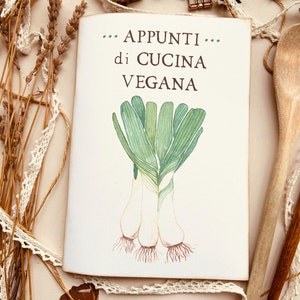 Ricettario vegano fatto a mano in carta riciclata con tasche, ricettario artigianale per vegani, regalo per lei, regalo per vegani