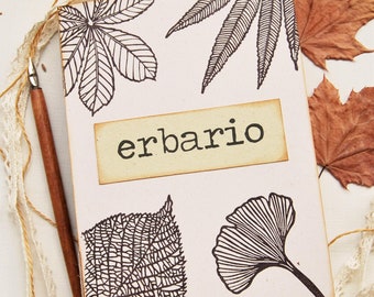 Handmade leafs herbarium with recycled paper, handprinted herbarium with recycled paper, sustainable herbarium