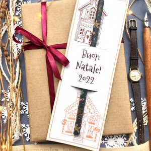 Matita natalizia con segnalibro personalizzabile fatto a mano in carta riciclata, set matita e segnalibro di Natale personalizzato per lei
