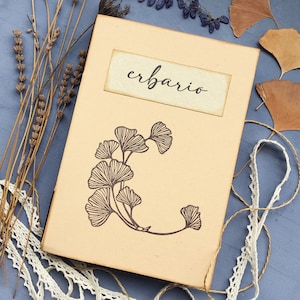 Erbario fatto a mano in carta riciclata, erbario stampato a mano con foglie di gingko, regalo ecosostenibile per amanti della natura