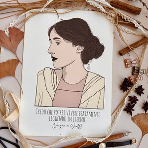 Poster Virginia Woolf, stampa Virginia Woolf per booklovers in carta riciclata, regalo per lei, regalo per scrittrici