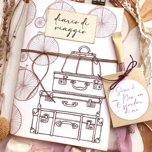 Diario di viaggio personalizzato in carta riciclata con tasche, penna e semi di Non ti scordar di me, quaderno sostenibile per viaggiatori