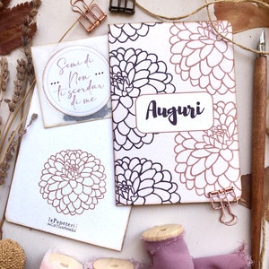 Biglietto di auguri personalizzato fatto a mano con semi di non ti scordar di me, biglietto di auguri con busta in carta riciclata, dalia