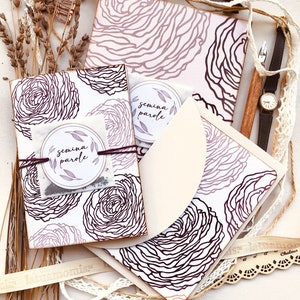 Set di cartoleria sostenibile con semi di non ti scordar di me, quaderni fatti a mano in carta riciclata, idea regalo per lei, ranuncoli
