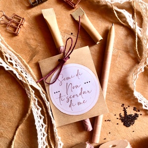 Penna in carta riciclata decorata a mano con semi di Non ti scordar di me, penna ecologica con semi di non ti scordar di me, regalo per lei