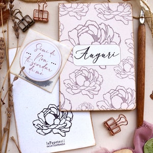 Biglietto di auguri personalizzato con semi di Non ti scordar di me, biglietto di auguri fatto a mano in carta riciclata con busta, peonie