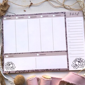 Planner settimanale da tavolo in carta riciclata, planner settimanale da tavolo sostenibile con peonie, regalo per lei