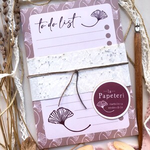 Block notes in carta riciclata con tag in carta piantabile, to do list sostenibile con foglie di gingko, regalo per lei, regalo sostenibile