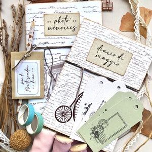 Eco box per chi ama viaggiare, set di cartoleria da viaggio fatta a mano in carta riciclata, diario di viaggio e album foto, regalo per lei