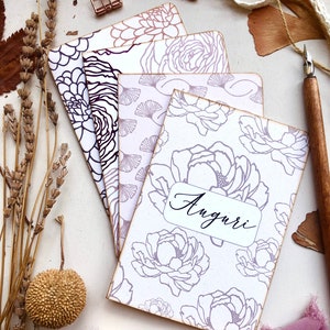 Set di 4 biglietti di auguri con busta fatti a mano in carta riciclata, set biglietti di auguri ecosostenibili a tema botanico