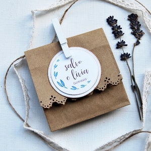 Sacchetti per confetti ecosostenibili con tag in carta riciclata, sacchetti per confetti per matrimonio ecosostenibile in carta riciclata