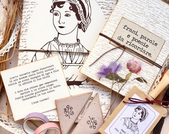 Eco box Jane Austen, set di cartoleria artigianale ecosostenibile Jane Austen, regalo per amanti della scrittura, regalo per lei