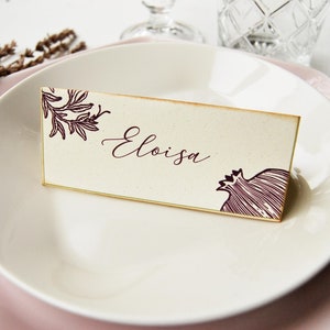 Segnaposto per matrimonio fatto a mano in carta riciclata, segnaposto di nozze ecosostenibile in stile botanico, segnaposto "melograno"