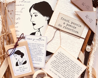 Eco box Virginia Woolf, set di cartoleria artigianale Virginia Woolf, quaderni fatti a mano in carta riciclata, regalo per lettori