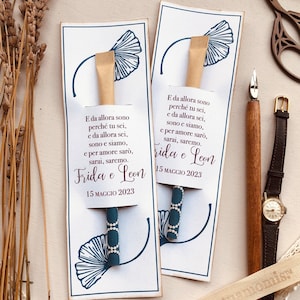 Bomboniera per matrimonio fatta a mano in carta riciclata, bomboniera personalizzata con segnalibro e penna in carta riciclata, gingko