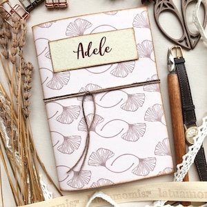 Taccuino personalizzato in carta riciclata, taccuino personalizzabile ecologico con foglie di ginkgo, regalo per lei, regalo per scrittori