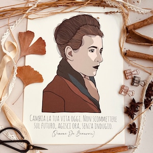 Poster Simone de Beauvoir in carta riciclata, poster artigianale Simone de Beauvoir, idea regalo per filosofe, regalo per lei