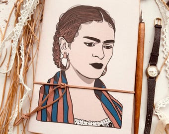 Frida notebook handmade from recycled paper, handcrafted illustrated notebook, gift for artists, for art lovers, gift for her