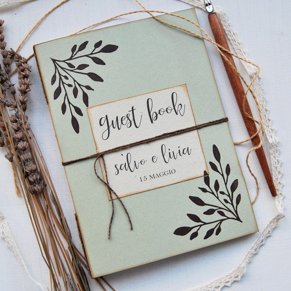 Handmade guest book with recycled paper, hand printed guest book for eco wedding, customized wedding guest book