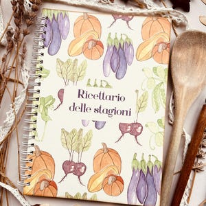 Ricettario delle stagioni in carta riciclata, ricettario illustrato fatto a mano, regalo per cuochi, per amanti della cucina, regalo per lei