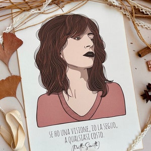 Poster Patti Smith artigianale, stampa Patti Smith in carta riciclata, regalo per musicisti, regalo per lei