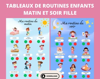 Tableaux de routines enfant, matin et soir, tableaux rituel enfant, routine organisation, tableaux routine à imprimer, Français, A4