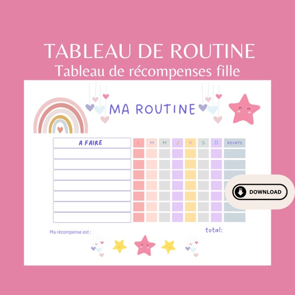 Tableau de routines enfant à imprimer, tableau de récompenses, routine organisation enfant, apprentissage, tableau rituel, A4