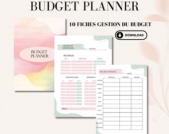 Budget planner, 10 fiches pour gérer son budget, outils budgétaires,  gestion suivi des dépenses, téléchargeable, imprimable A4/A5 Français