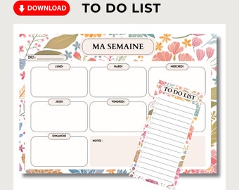 Planning de la semaine à imprimer, to do list, organisation semaine, emploi du temps , planning hebdomadaire, pdf, planning semaine Français