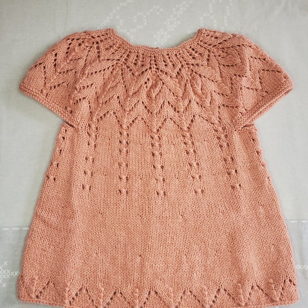 Robe en laine spéciale layette Rose des Sable, tricot fait main pour bébé 0-3 mois