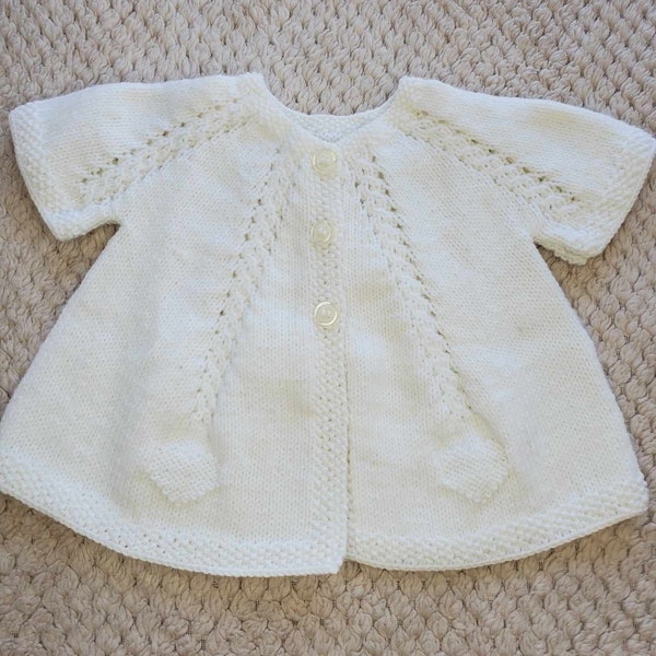 Gilet Création en laine spéciale layette blanche, tricot fait main pour bébé 0-3 mois