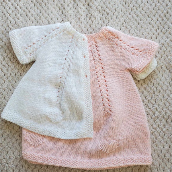 Robe Création en laine spéciale layette ROSE, tricot fait main pour bébé 0-3 mois