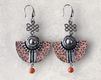 Kit boucles d'oreilles motif japonais,perle de cornaline