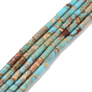 Natural imperial jasper tube bead, dyed, 13~14x4~4.5mm, hole 1mm, set of 20