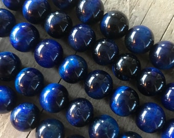 Perle oeil de tigre bleu grade AA,10 mm,lot de 10 Perles