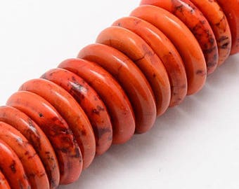 Pearl howlite orange red heishi, 12 x 3 mm, hole: 1 m, sold by 10