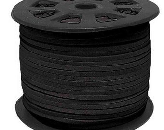 Black suede cord 3mm wide 1mm thick, sold per meter