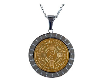 Rotating Buddhist medallion in stainless steel, in-Composer, gold and silver reading diagram, 3 cm in diameter